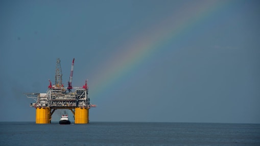 Mars B Platform in the Gulf of Mexico with a rainbow overhead
