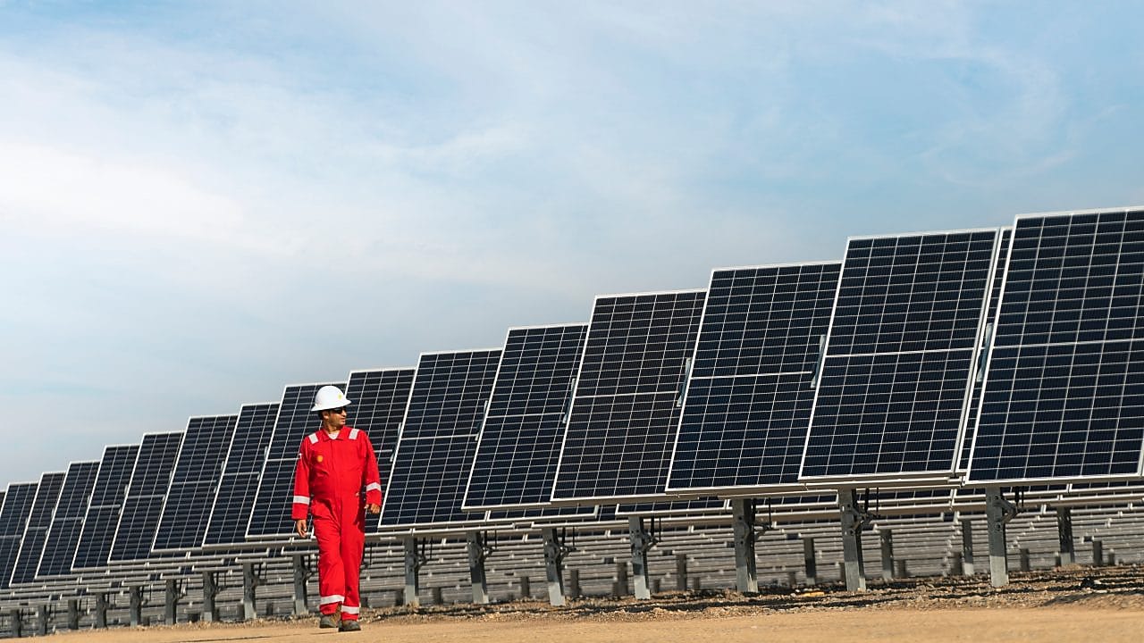 Man watching Solar panels