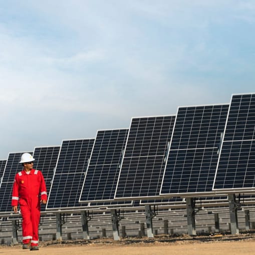 Man watching Solar panels