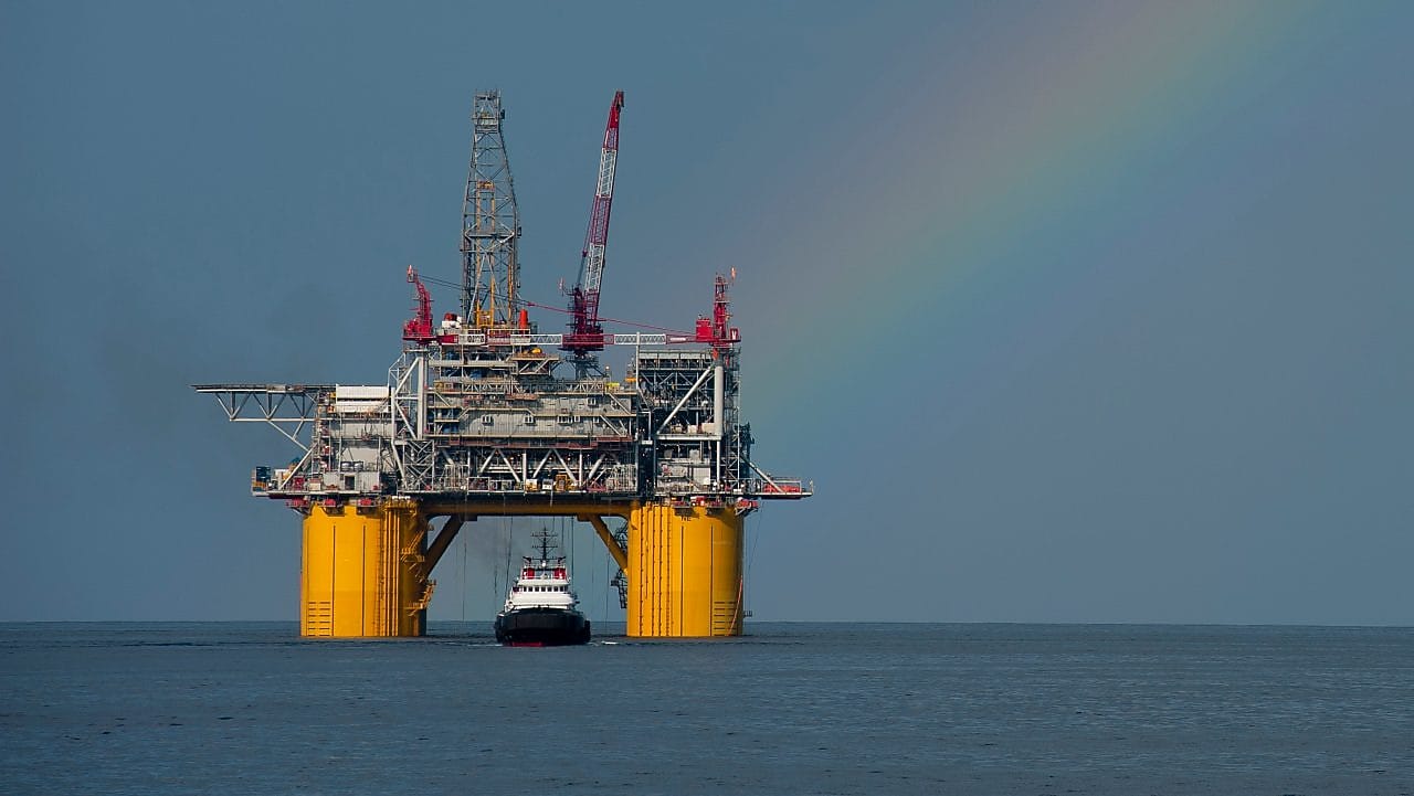 Mars B Platform in the Gulf of Mexico with a rainbow overhead