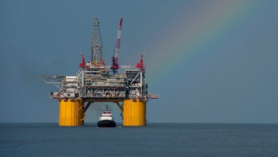 Mars B Platform in the Gulf of Mexico with a rainbow overhead