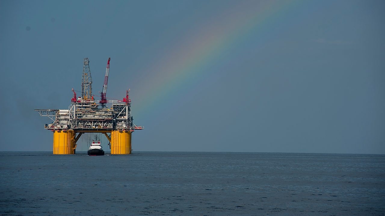 Mars B Platform in the Gulf of Mexico with a rainbow overhead