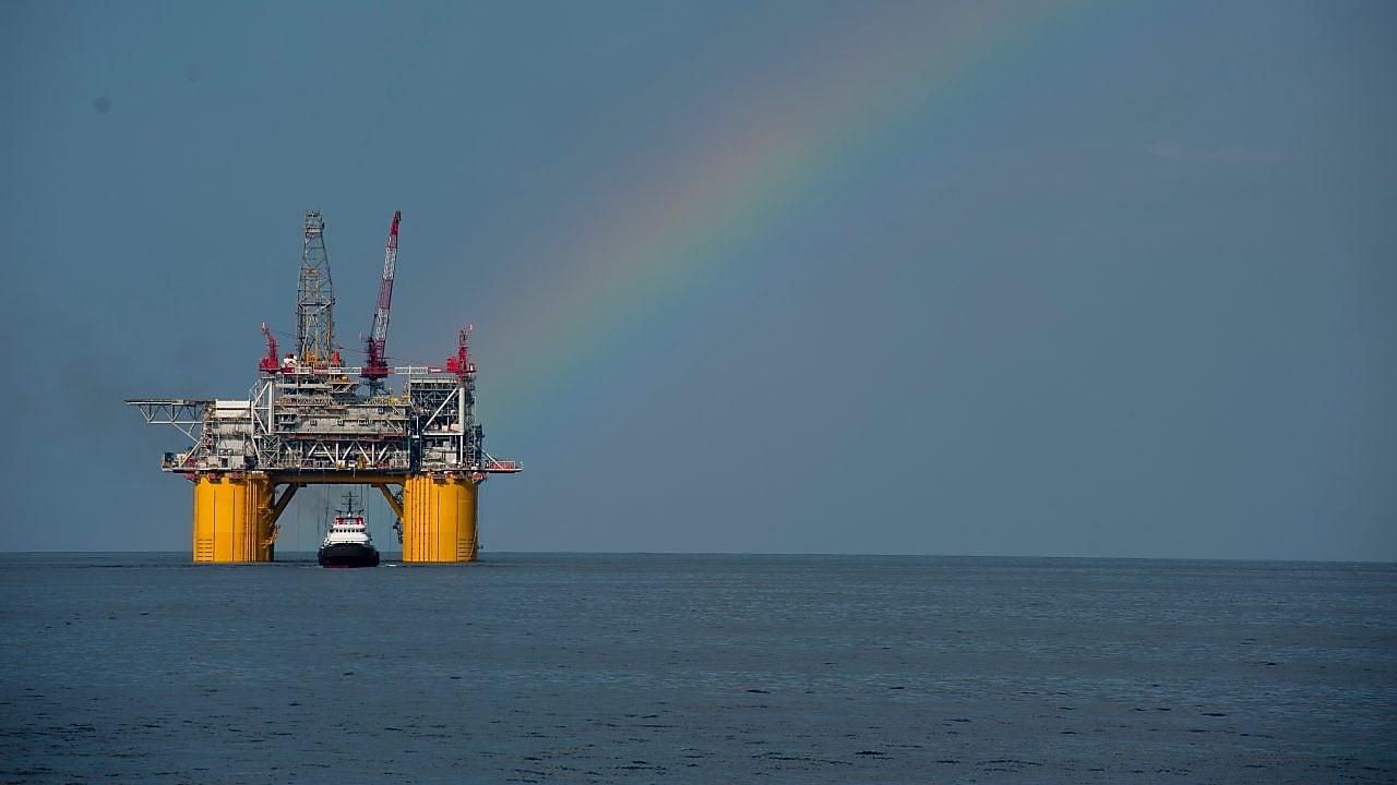 Mars B Platform in the Gulf of Mexico with a rainbow overhead