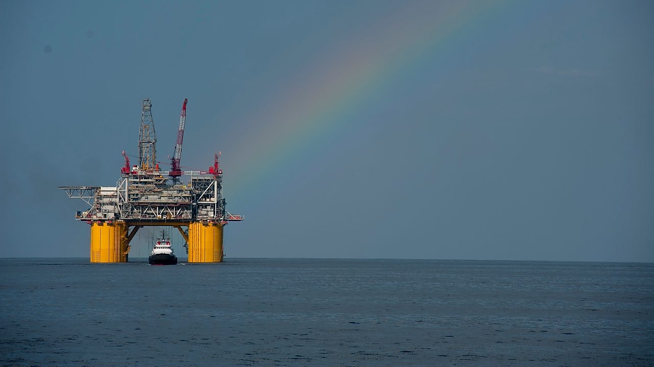 Mars B Platform in the Gulf of Mexico with a rainbow overhead